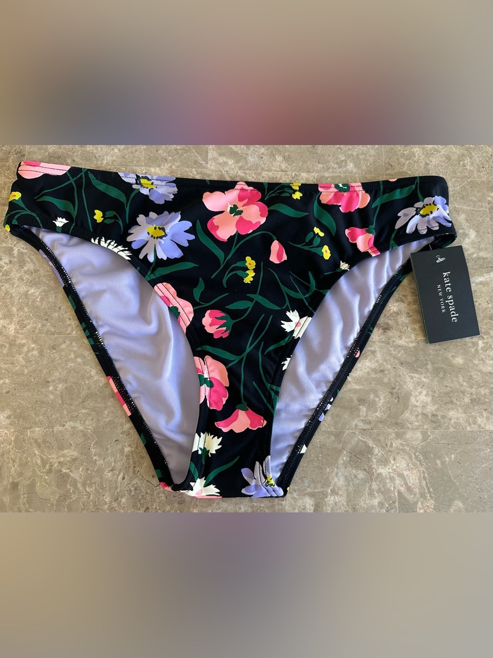 kate spade Black Floral Bikini Bottom with Pink & Lavender Blooms